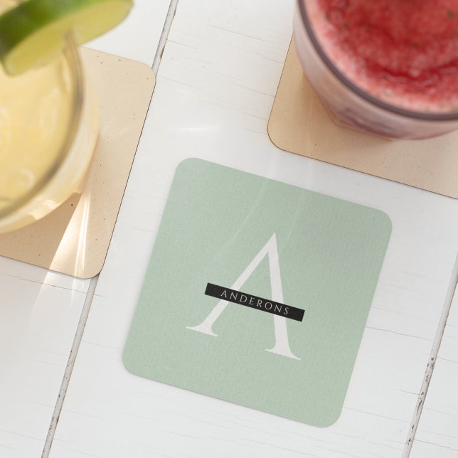 Minimalist Pastel Mint Personalised Name Square Paper Coaster (Creator Uploaded)
