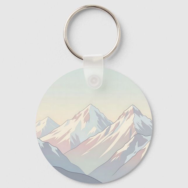 Minimalist Pastel Mountain Range Landscape Key Ring (Front)
