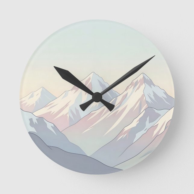 Minimalist Pastel Mountain Range Landscape Round Clock (Front)