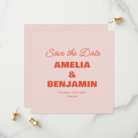 Minimalist Pastel Pink Orange Retro Photo Wedding
