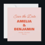 Minimalist Pastel Pink Orange Retro Script Wedding Save The Date<br><div class="desc">Announce your special day with this Modern Pink and Orange Save the Date Card, perfect for couples who love a bold yet minimalist design. Featuring a soft pink background and vibrant orange typography, this card combines playful elegance with a modern aesthetic to set the tone for your wedding. The mix...</div>