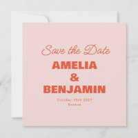 Minimalist Pastel Pink Orange Retro Script Wedding