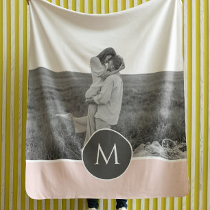 Minimalist Pastel Pink Personalised Name & Photo Fleece Blanket