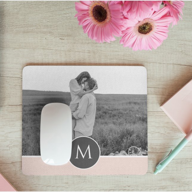 Minimalist Pastel Pink Personalised Name & Photo Mouse Pad (Creator Uploaded)