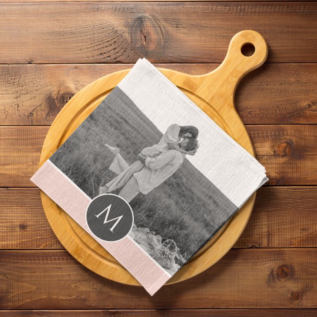 Minimalist Pastel Pink Personalised Name & Photo Tea Towel (Creator Uploaded)