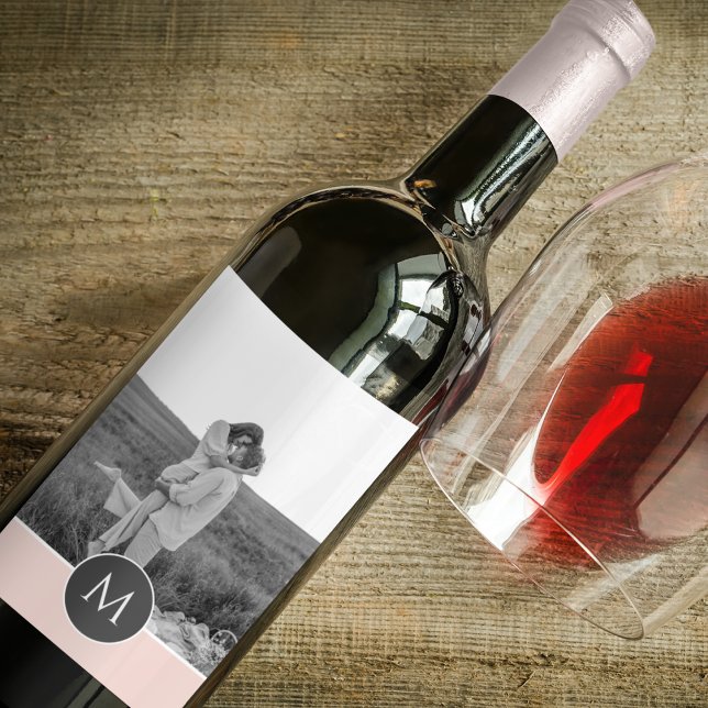 Minimalist Pastel Pink Personalised Name & Photo Wine Label (Creator Uploaded)