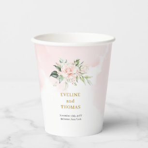 Minimalist pastel pink roses gold greenery wedding paper cups