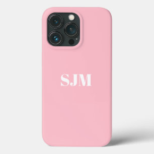 Minimalist pastel pink white custom monogram name iPhone 13 pro case