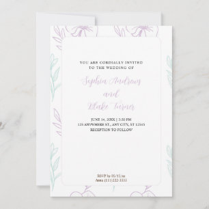 Minimalist Pastel Purple and Green Floral Wedding Invitation
