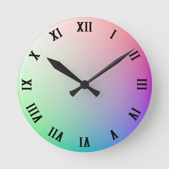 Minimalist Pastel Rainbow Colours, Roman Numerals Round Clock (Front)