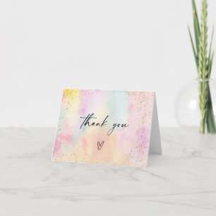 Minimalist Pastel Rainbow Gold Birthday Thank You Card
