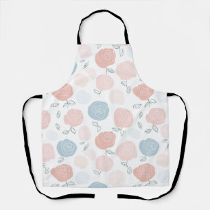 Minimalist Pastel Rose White Floral Pattern Apron