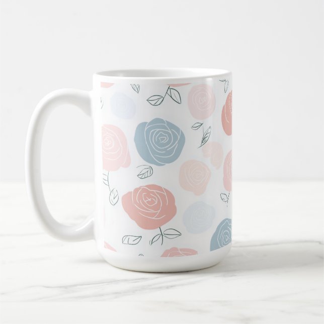 Minimalist Pastel Rose White Floral Pattern Coffee Mug (Left)