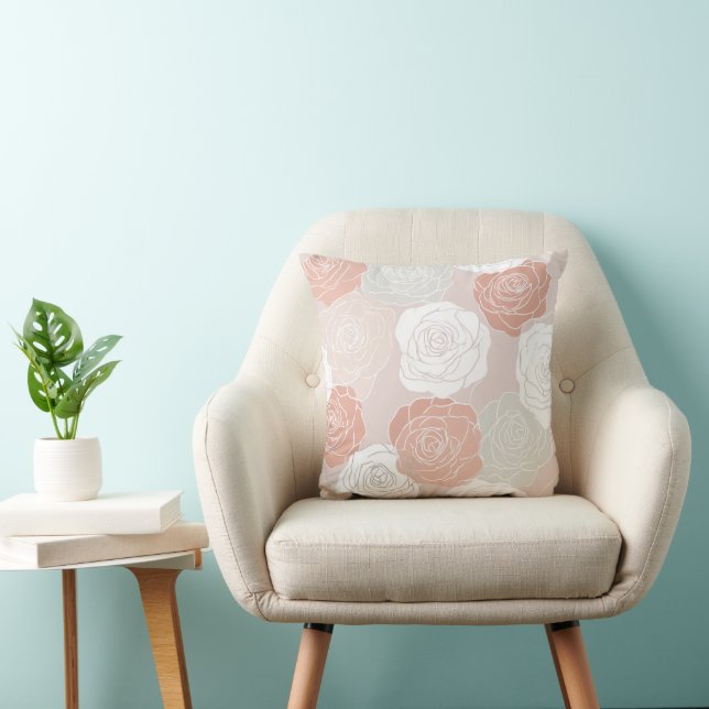 Minimalist Pastel Rose White Floral Pattern Cushion (Chair)