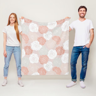 Minimalist Pastel Rose White Floral Pattern Fleece Blanket
