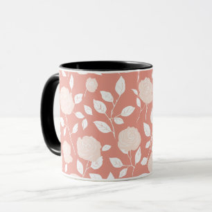 Minimalist Pastel Rose White Floral Pattern Mug