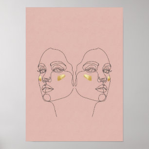 Minimalist Pastel Twin Portraits Poster