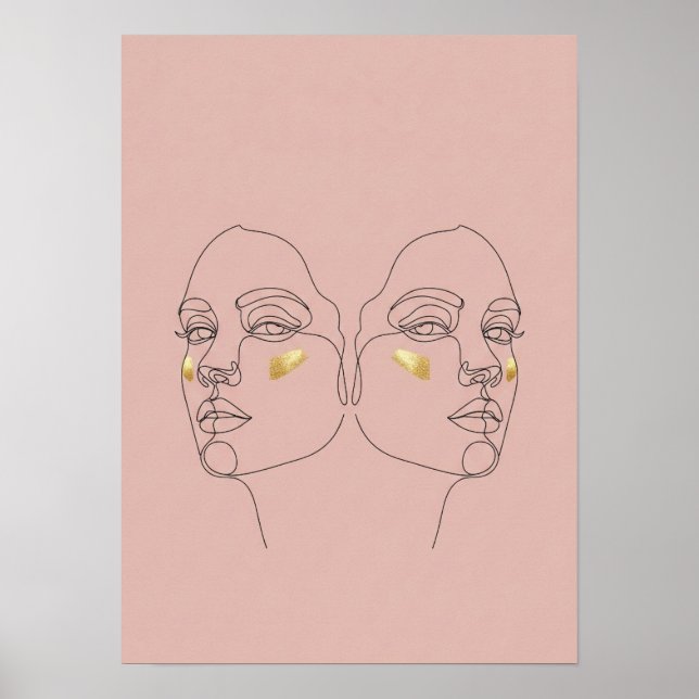 Minimalist Pastel Twin Portraits Poster (Front)