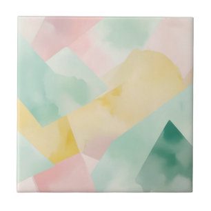 Minimalist Pastel Watercolor with Geometric Shapes Ceramic Tile