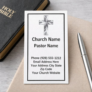Minimalist Pastor Business Card with Silver Cross