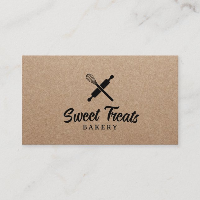 Minimalist Pastry Cupcake Bakery Rustic Kraft Cake Business Card (Front)
