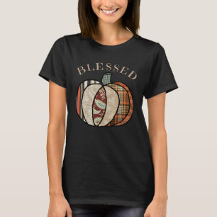 Minimalist Patchwork Pumpkin Autumn Blessed Thanks T-Shirt