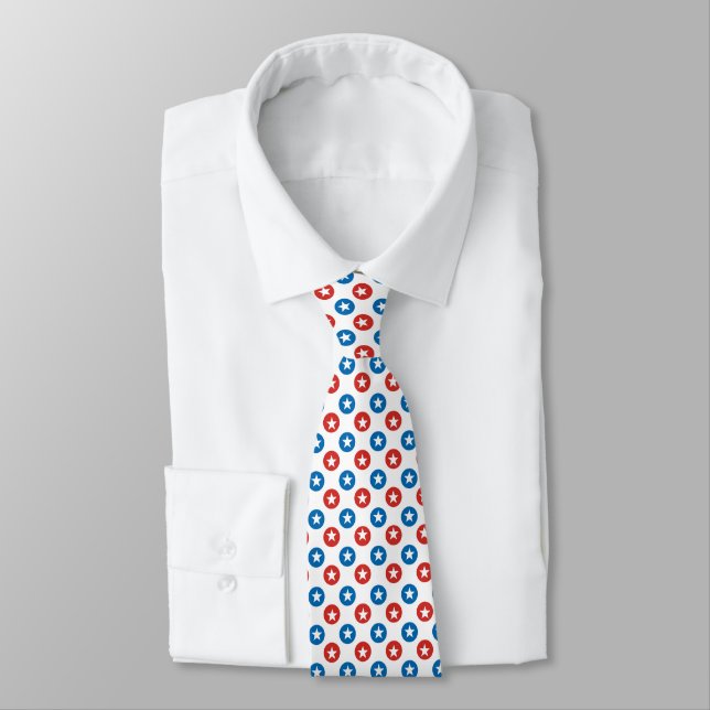 Minimalist Patriotic Stars Pattern  Tie (Tied)