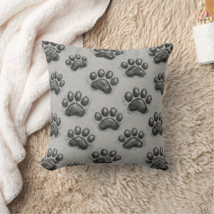 Minimalist Paw Print Sketch Pattern (1) Cushion