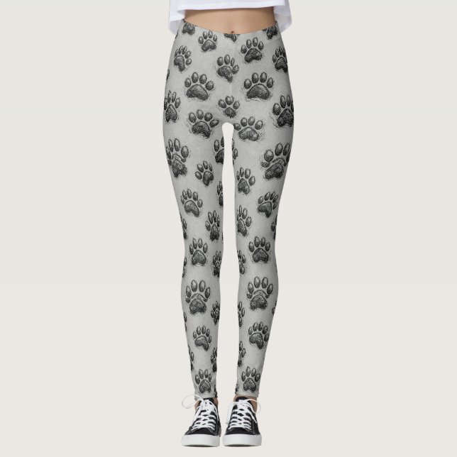 Minimalist Paw Print Sketch Pattern (1) Leggings (Front)