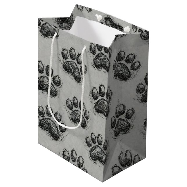 Minimalist Paw Print Sketch Pattern (1) Medium Gift Bag (Front Angled)