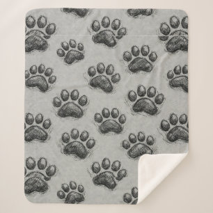 Minimalist Paw Print Sketch Pattern (1) Sherpa Blanket
