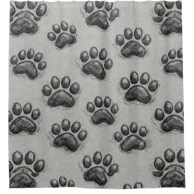 Minimalist Paw Print Sketch Pattern (1) Shower Curtain (Front)