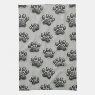 Minimalist Paw Print Sketch Pattern (1) Tea Towel