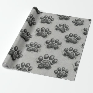 Minimalist Paw Print Sketch Pattern (1) Wrapping Paper