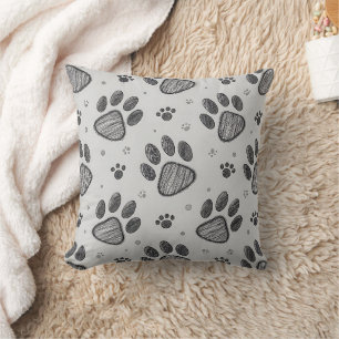 Minimalist Paw Print Sketch Pattern (2) Cushion