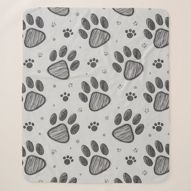 Minimalist Paw Print Sketch Pattern (2) Sherpa Blanket (Front)