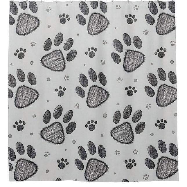 Minimalist Paw Print Sketch Pattern (2) Shower Curtain (Front)
