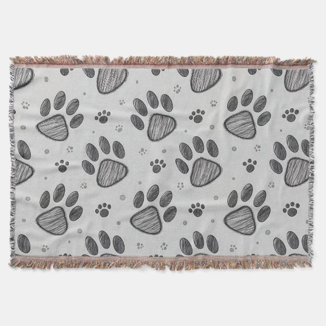 Minimalist Paw Print Sketch Pattern (2) Throw Blanket (Front)