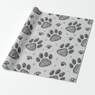 Minimalist Paw Print Sketch Pattern (2) Wrapping Paper