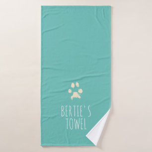 Minimalist Pawprint Typography Personalised Pet    Bath Towel