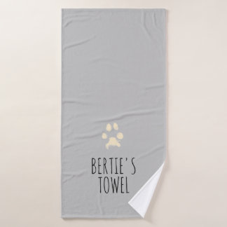 Minimalist Pawprint Typography Personalised Pet    Bath Towel