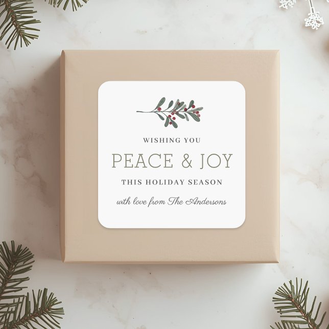 Minimalist Peace and Joy Holiday Gift Square Sticker (Creator Uploaded)
