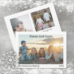 Minimalist Peace and Love 3 Photo Holiday Card