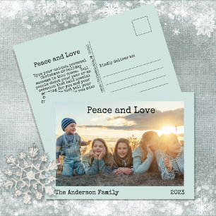 Minimalist Peace and Love 3 Photo Holiday Postcard