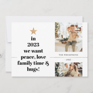 Minimalist Peace Love Family Hugs Multi Photo Holiday Card