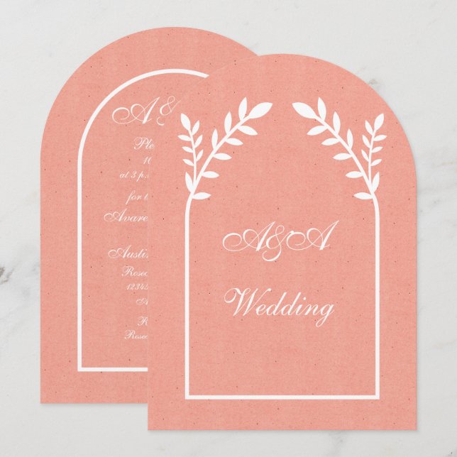 Minimalist Peach and White Arch Wedding  Invitation (Front/Back)
