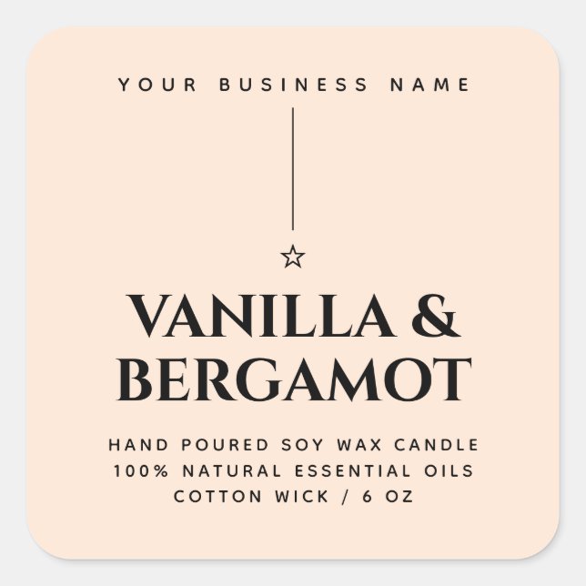 Minimalist peach candle product label (Front)