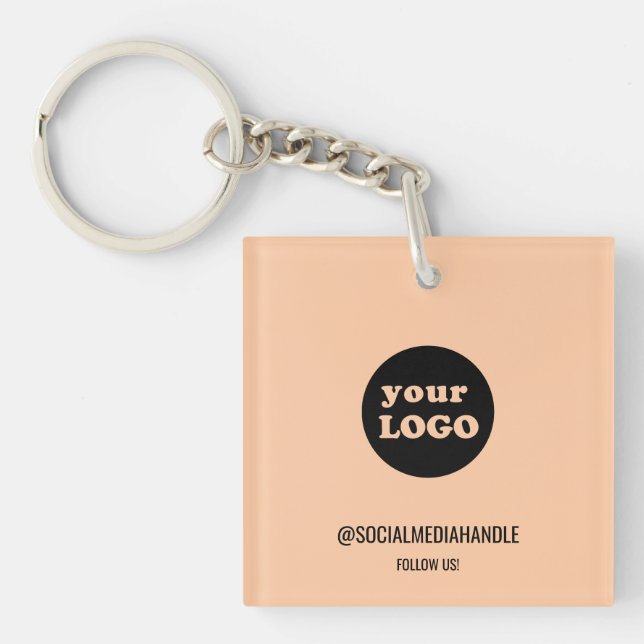 Minimalist Peach Custom Business Logo Key Ring (Front)