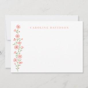 Minimalist Peach Floral Personalised Note Card