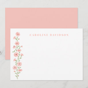 Minimalist Peach Floral Personalised Note Card